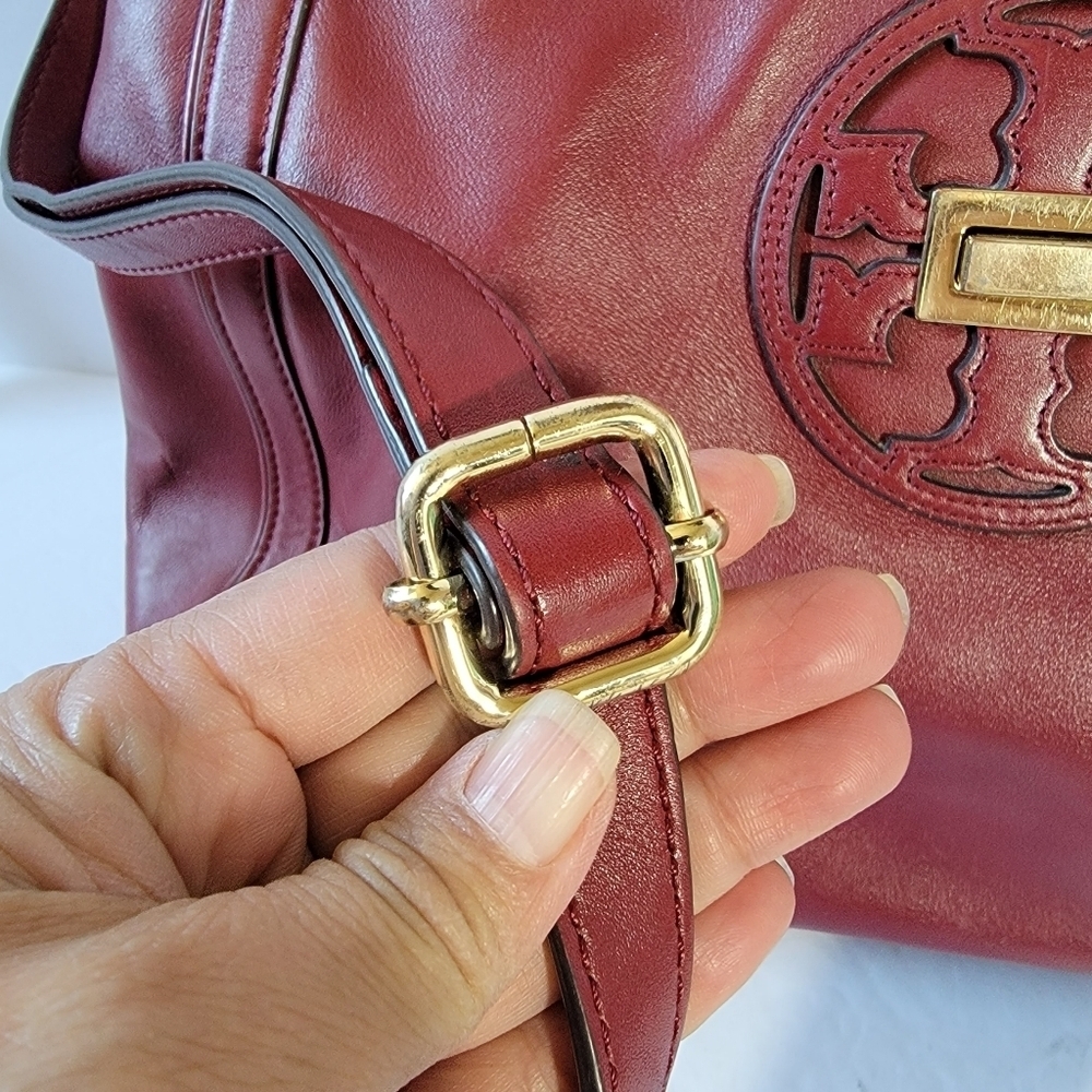 TORY BURCH Women Red Leather Slink Tote Bag Double Handle Sz Large Office Travel - Picture 7 of 12